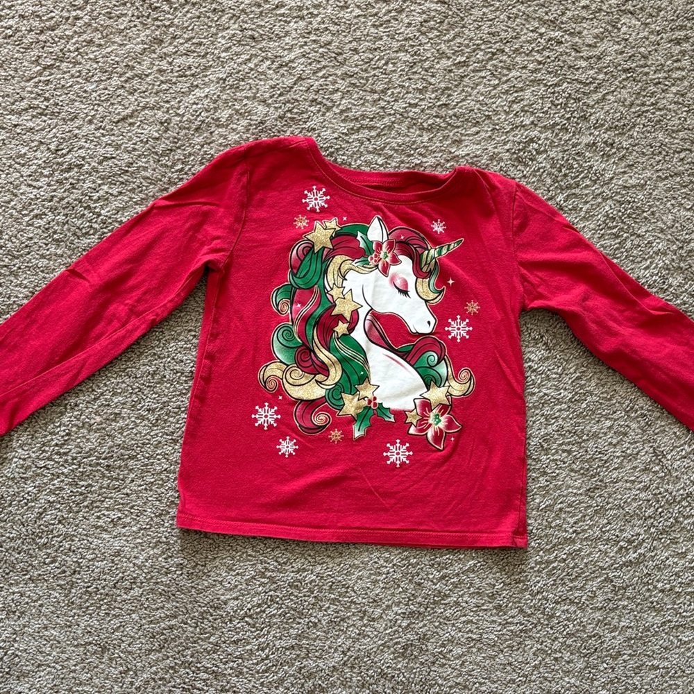Red Unicorn Kids Long Sleeve Shirt Girls Size 5/6